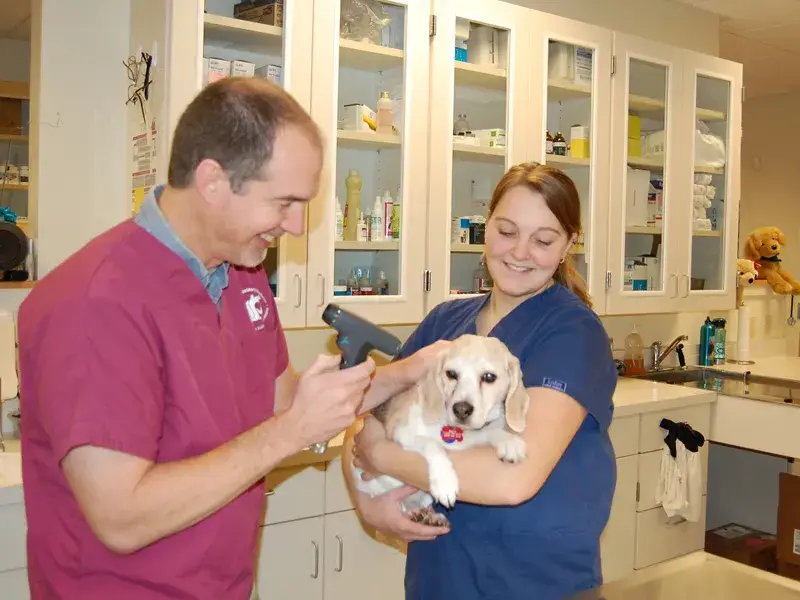 Dr. DeMaris and our sweet Maya McGary in our Treatment Area...